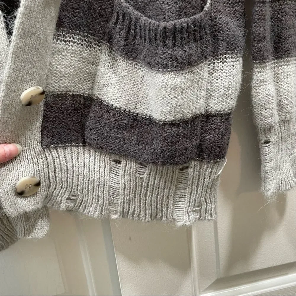 Urban Outfitters Gray Alston Striped Cardigan Sweater Size M